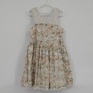 Aphorism Cream and Pink Floral Kids Dress Lace Sleeveless Size 6